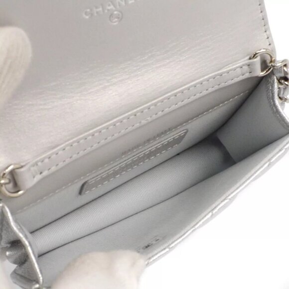 Chanel Silver Lambskin Straight Flap Chain Shoulder Bag - Picture 6 of 9